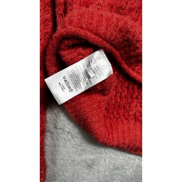 Anthropologie Sweater Ruffled Open Neck Jumper Cozy Soft Coral Pink Waffle Knit - Picture 10 of 14